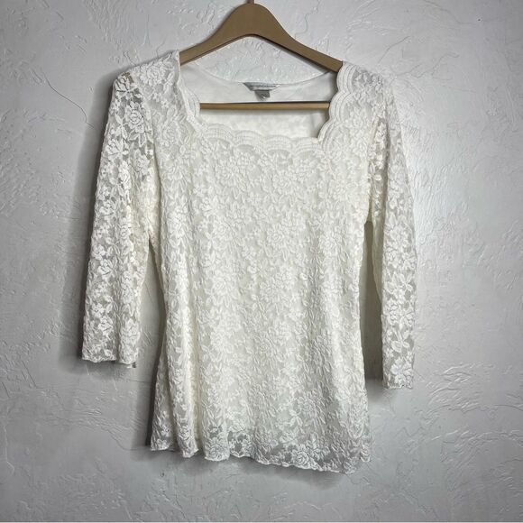 Christopher & Banks White Floral Lace Blouse Size Large - Picture 2 of 10